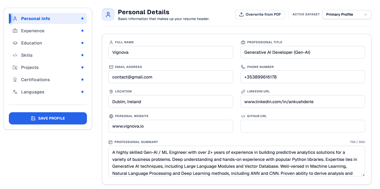 Master Career Profile